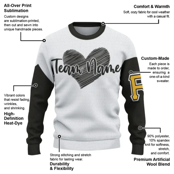 Pittsburgh Pirates Sweater Custom Heart Sketch Black White New Arrival