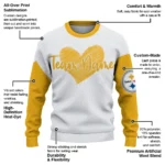 Pittsburgh Steelers Sweater Custom Heart Sketch Gold White Best Selling