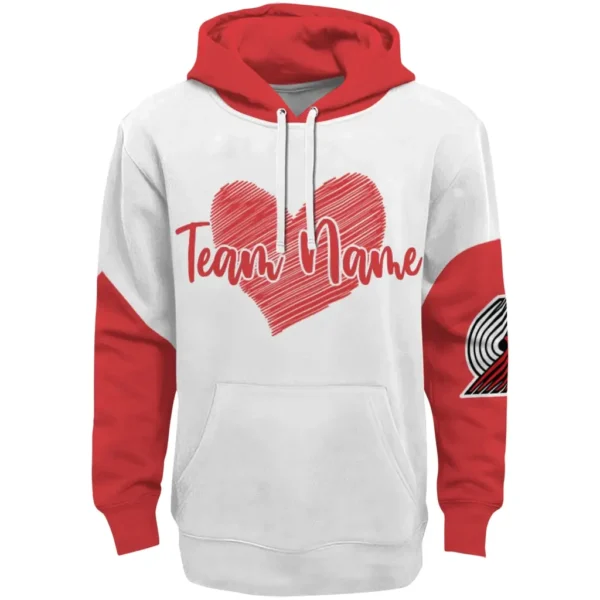 Portland Trail Blazers Hoodie Custom Scribble Heart Red White Best Selling