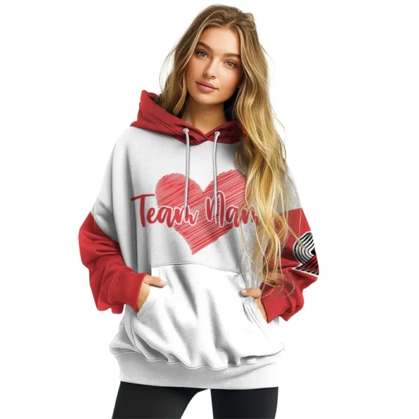 Portland Trail Blazers Hoodie Custom Scribble Heart Red White High Quality