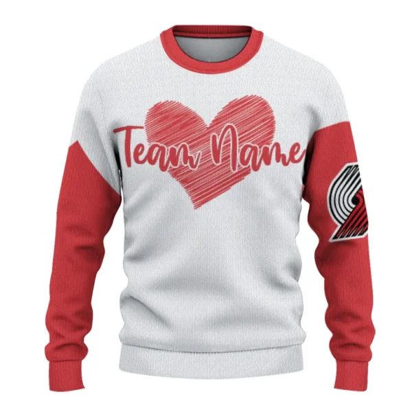 Portland Trail Blazers Sweater Customized Heart Sketch Red White Best Selling