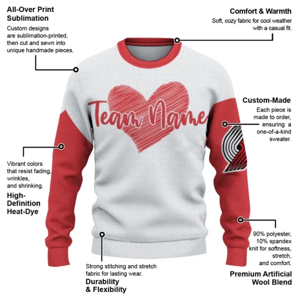 Portland Trail Blazers Sweater Customized Heart Sketch Red White New Arrival