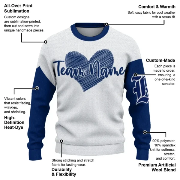 Rice Owls Sweater Custom Heart Sketch Navy Blue White New Arrival