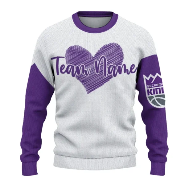 Sacramento Kings Sweater Personalized Heart Sketch Purple White Best Selling