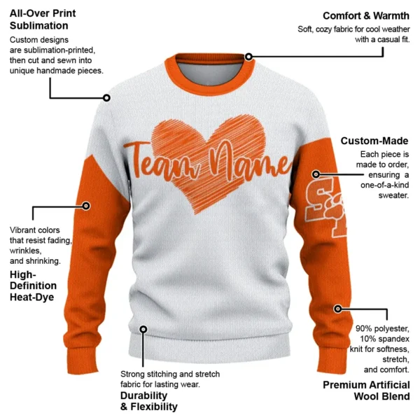 Sam Houston Bearkats Sweater Customized Heart Sketch Orange White New Arrival