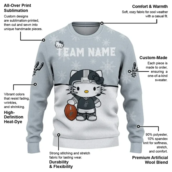 San Antonio Spurs Sweater Custom Hello Kitty Silver New Arrival