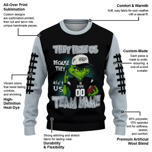 San Antonio Spurs Sweater Personalized Grinch Fierce Silver New Arrival
