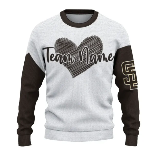 San Diego Padres Sweater Customized Heart Sketch Brown White Best Selling