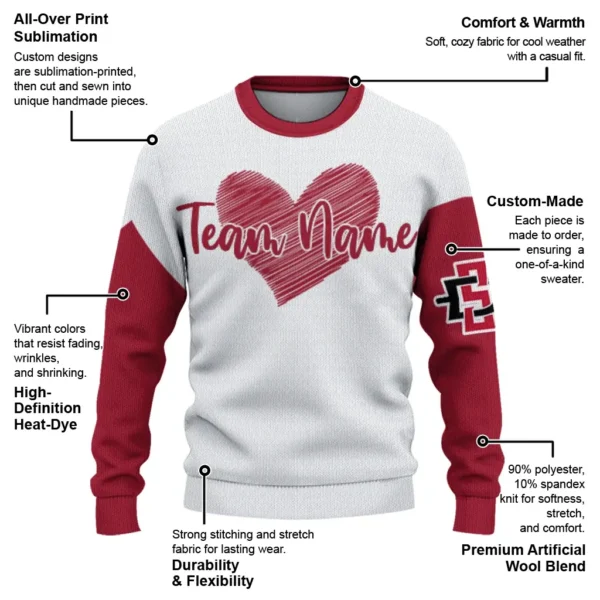 San Diego State Aztecs Sweater Customized Heart Sketch Red White New Arrival