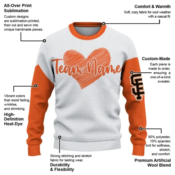 San Francisco Giants Sweater Personalized Heart Sketch Orange White New Arrival