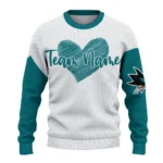 San Jose Sharks Sweater Personalized Heart Sketch Teal White Best Selling