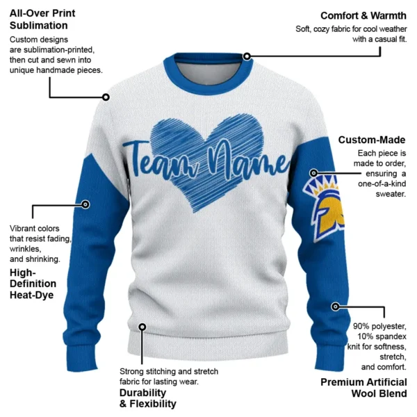 San Jose State Spartans Sweater Custom Heart Sketch Blue White New Arrival