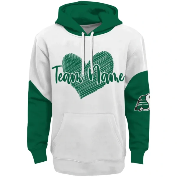 Saskatchewan Roughriders Hoodie Customized Scribble Heart Green White Best Selling
