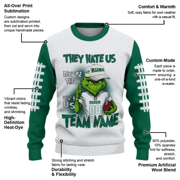 Saskatchewan Roughriders Sweater Customized Grinch Fierce Green New Arrival