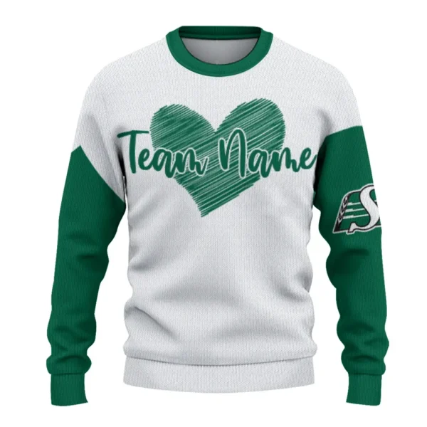Saskatchewan Roughriders Sweater Personalized Heart Sketch Green White Best Selling