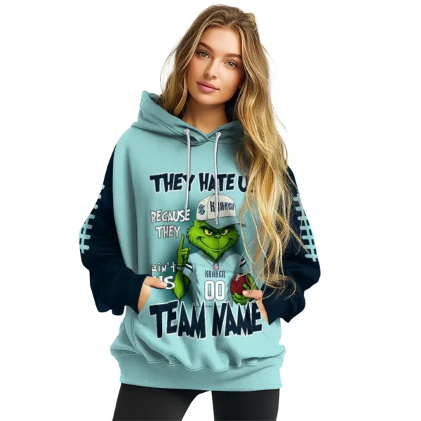Seattle Kraken Hoodie Custom Grinch Fierce Blue High Quality