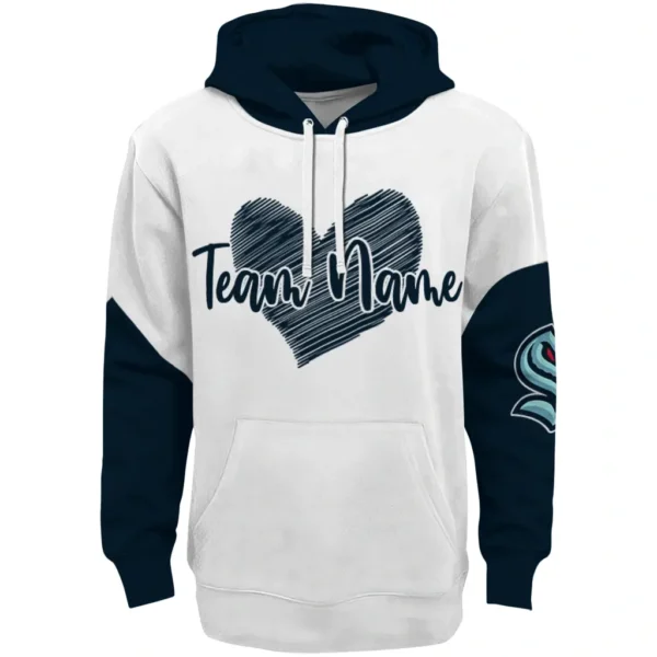 Seattle Kraken Hoodie Personalized Scribble Heart Blue White Best Selling