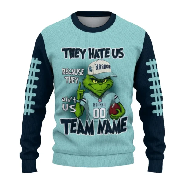 Seattle Kraken Sweater Personalized Grinch Fierce Blue Best Selling
