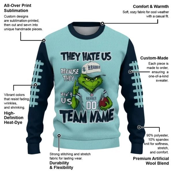 Seattle Kraken Sweater Personalized Grinch Fierce Blue New Arrival