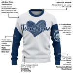 Seattle Mariners Sweater Custom Heart Sketch Navy Blue White Best Selling