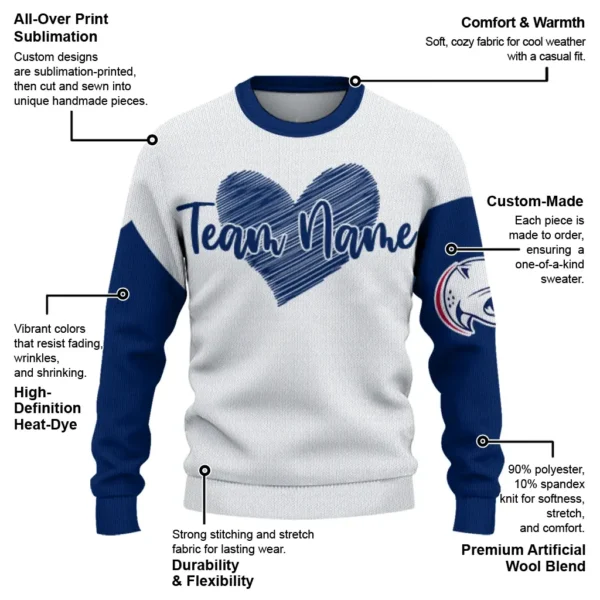South Alabama Jaguars Sweater Personalized Heart Sketch Blue White New Arrival