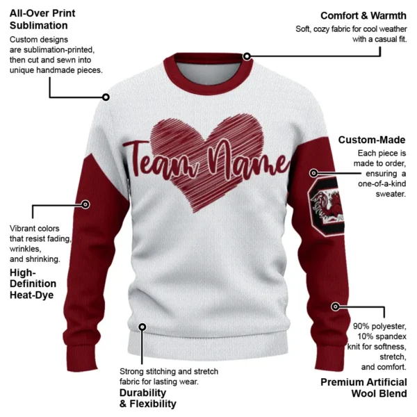 South Carolina Gamecocks Sweater Custom Heart Sketch Garnet White New Arrival