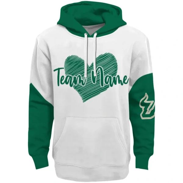 South Florida Bulls Hoodie Personalized Scribble Heart Green White Best Selling