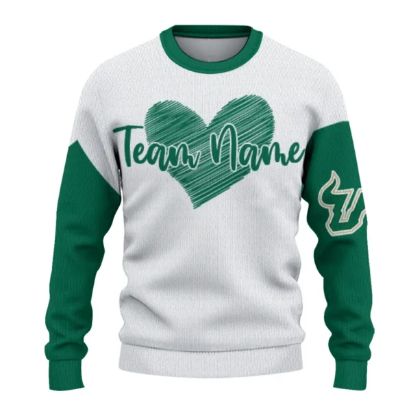 South Florida Bulls Sweater Custom Heart Sketch Green White Best Selling