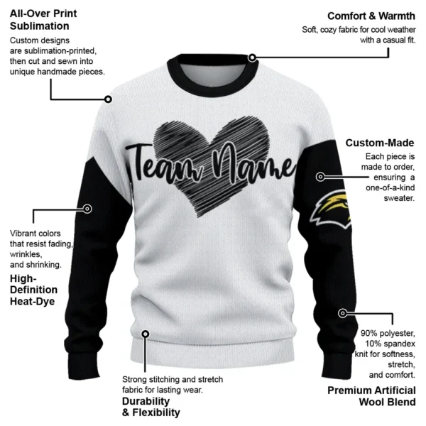 Southern Miss Golden Eagles Sweater Customized Heart Sketch Black White New Arrival