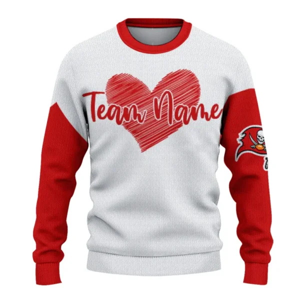 Tampa Bay Buccaneers Sweater Custom Heart Sketch Red White Best Selling