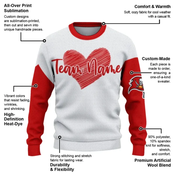 Tampa Bay Buccaneers Sweater Custom Heart Sketch Red White New Arrival
