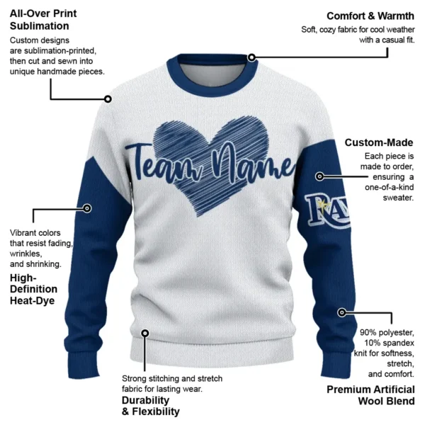Tampa Bay Rays Sweater Personalized Heart Sketch Navy White New Arrival