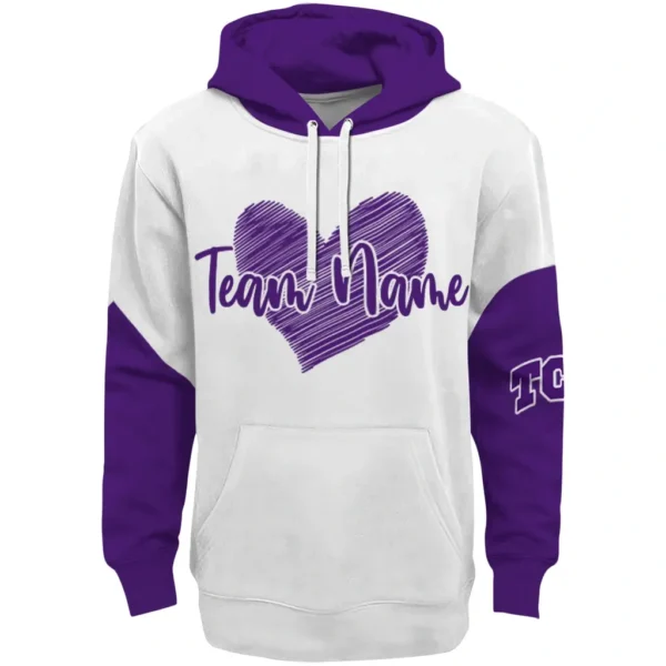 Tcu Horned Frogs Hoodie Custom Scribble Heart Purple White Best Selling