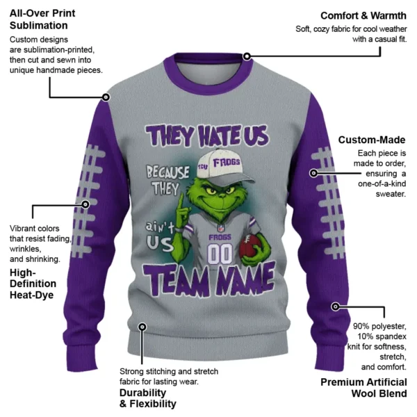 Tcu Horned Frogs Sweater Custom Grinch Fierce Purple New Arrival