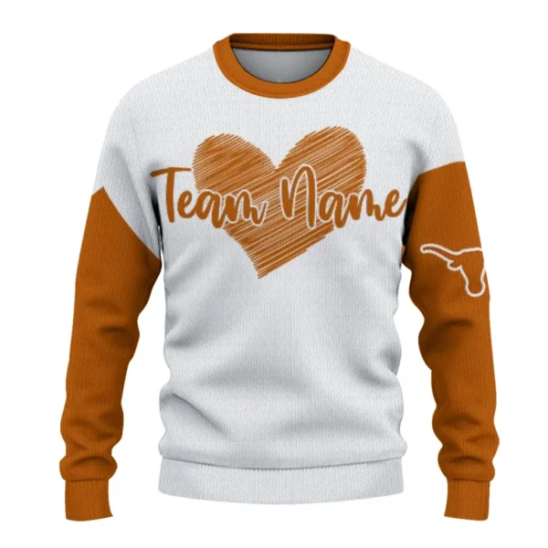 Texas Longhorns Sweater Customized Heart Sketch Orange White Best Selling