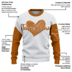 Texas Longhorns Sweater Customized Heart Sketch Orange White Best Selling