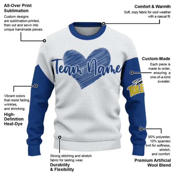 Toledo Rockets Sweater Custom Heart Sketch Blue White New Arrival