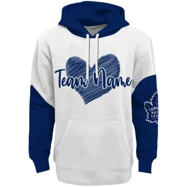 Toronto Maple Leafs Hoodie Personalized Scribble Heart Blue White Best Selling