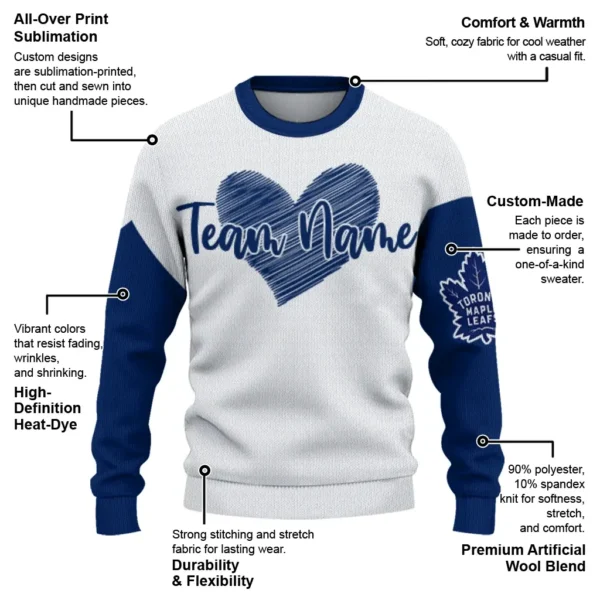 Toronto Maple Leafs Sweater Custom Heart Sketch Blue White New Arrival