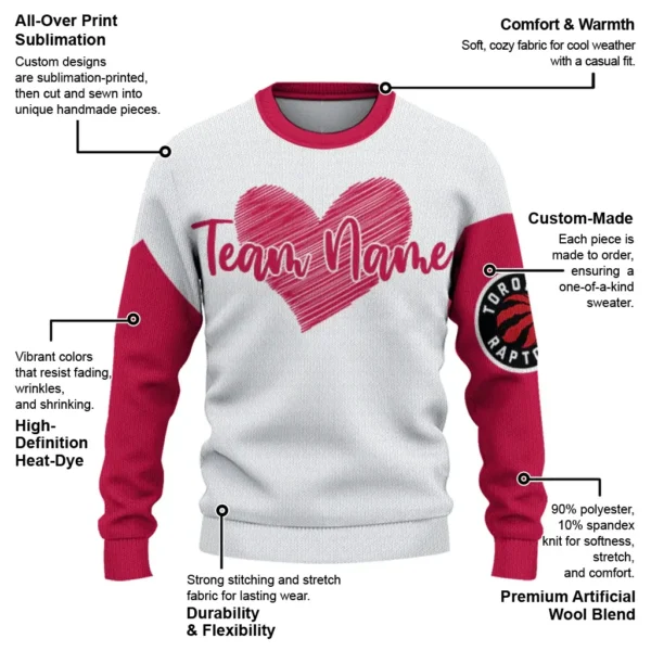 Toronto Raptors Sweater Custom Heart Sketch Red White New Arrival