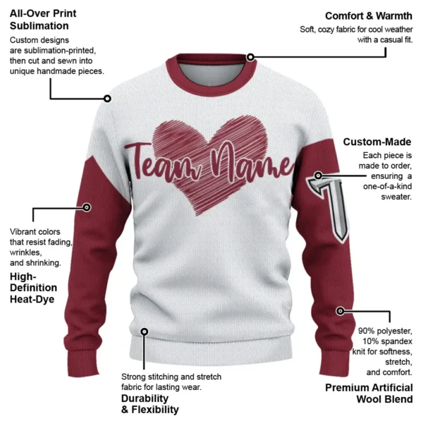 Troy Trojans Sweater Personalized Heart Sketch Red White New Arrival