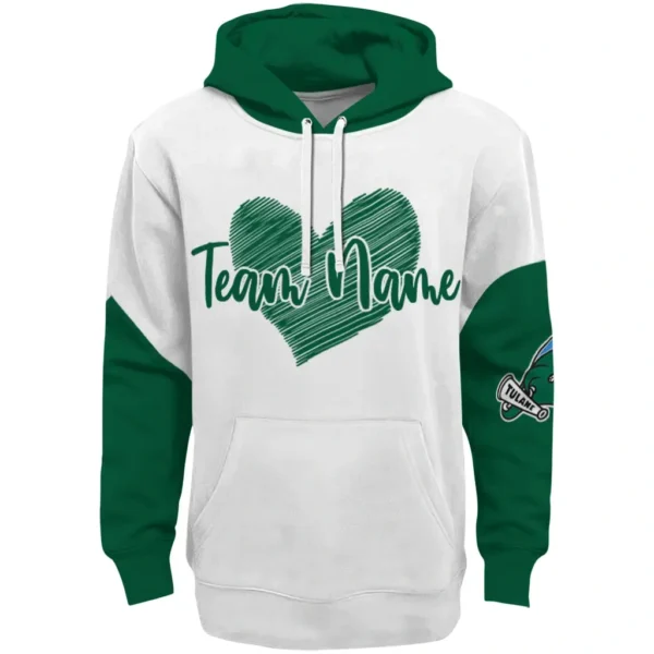 Tulane Green Wave Hoodie Custom Scribble Heart Green White Best Selling