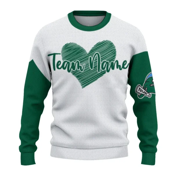 Tulane Green Wave Sweater Customized Heart Sketch Green White Best Selling
