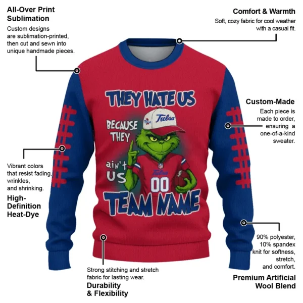 Tulsa Golden Hurricane Sweater Personalized Grinch Fierce Blue New Arrival