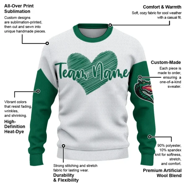 Uab Blazers Sweater Personalized Heart Sketch Green White New Arrival