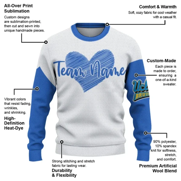 Ucla Bruins Sweater Customized Heart Sketch Blue White New Arrival