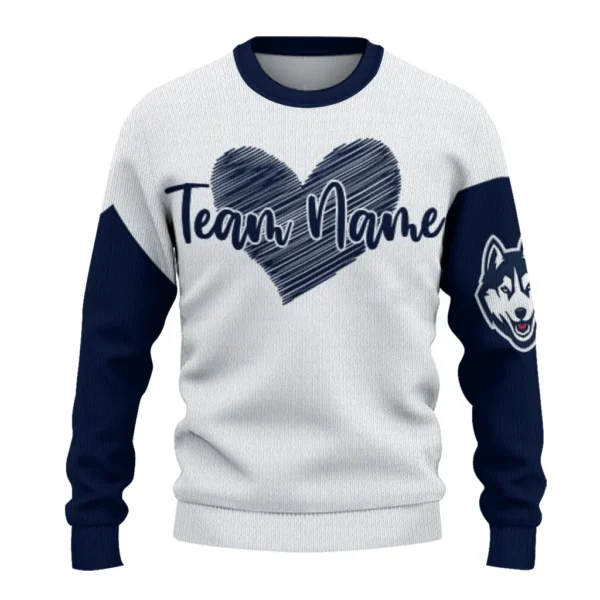 Uconn Huskies Sweater Custom Heart Sketch Blue White Best Selling