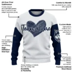 Uconn Huskies Sweater Custom Heart Sketch Blue White Best Selling