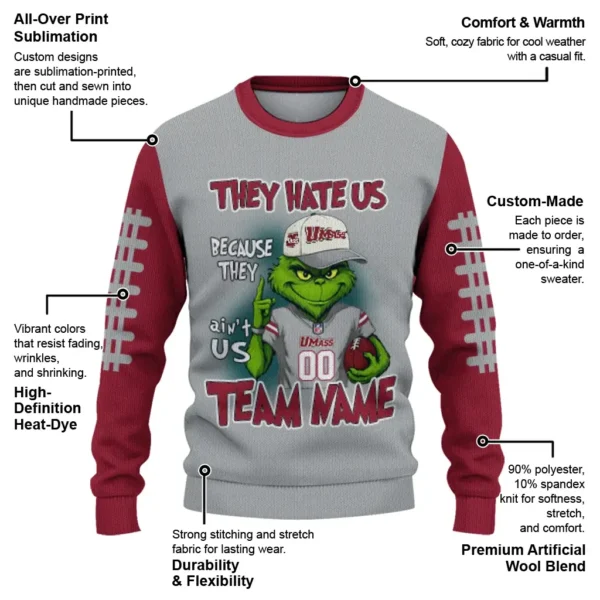 Umass Minutemen Sweater Custom Grinch Fierce Red New Arrival