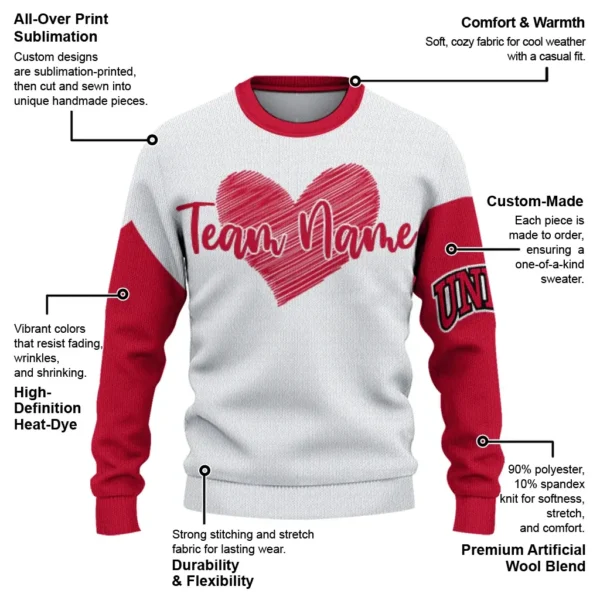 Unlv Rebels Sweater Personalized Heart Sketch Red White New Arrival